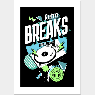 BREAKBEAT  - Retro Breaks Turntable (white/blue/green) Posters and Art